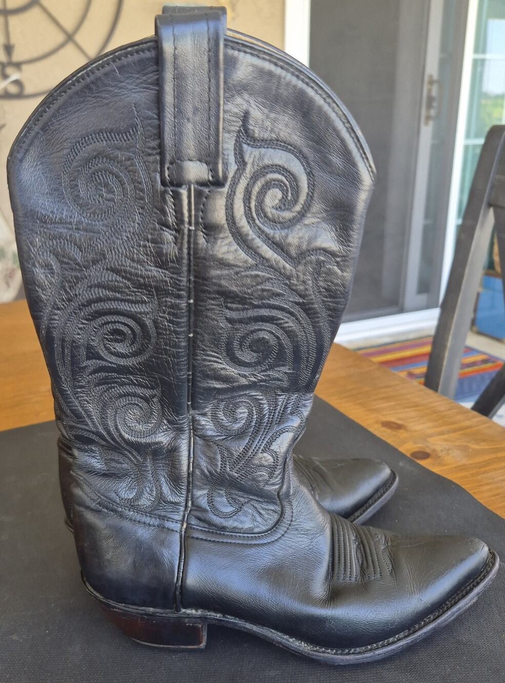 Vintage Tony Lama Black Leather Western Cowgirl Boots Size 6.5 Made in Mexico